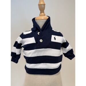 Polo Ralph Lauren Navy and White Striped Baby Shawl Collar Sweater, Size 3M